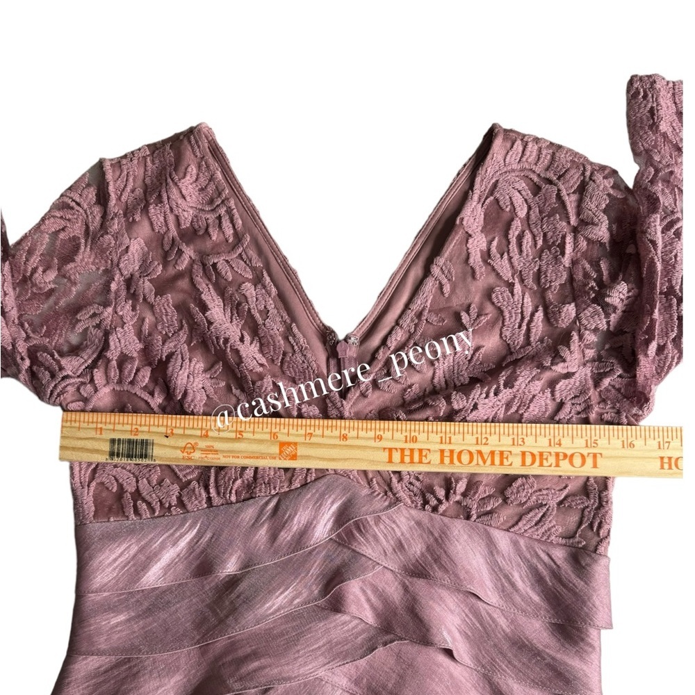 Adrianna Papell Ash Rose V-Neck Lace Bodice Tiered Sheath Mini Dress Size 6 - Picture 10 of 15